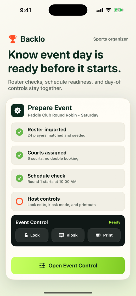 Backlo prepare event screenshot
