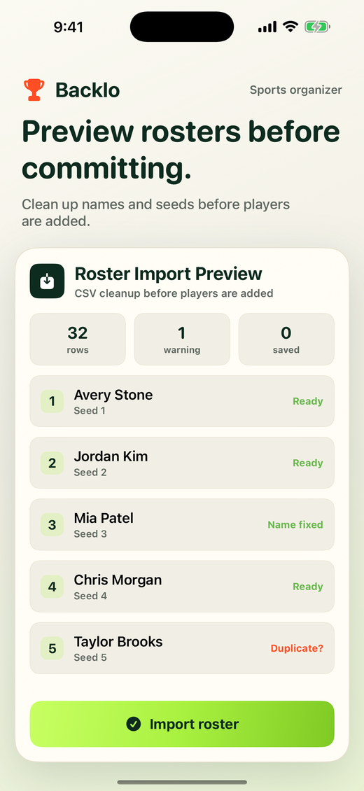 Roster import preview